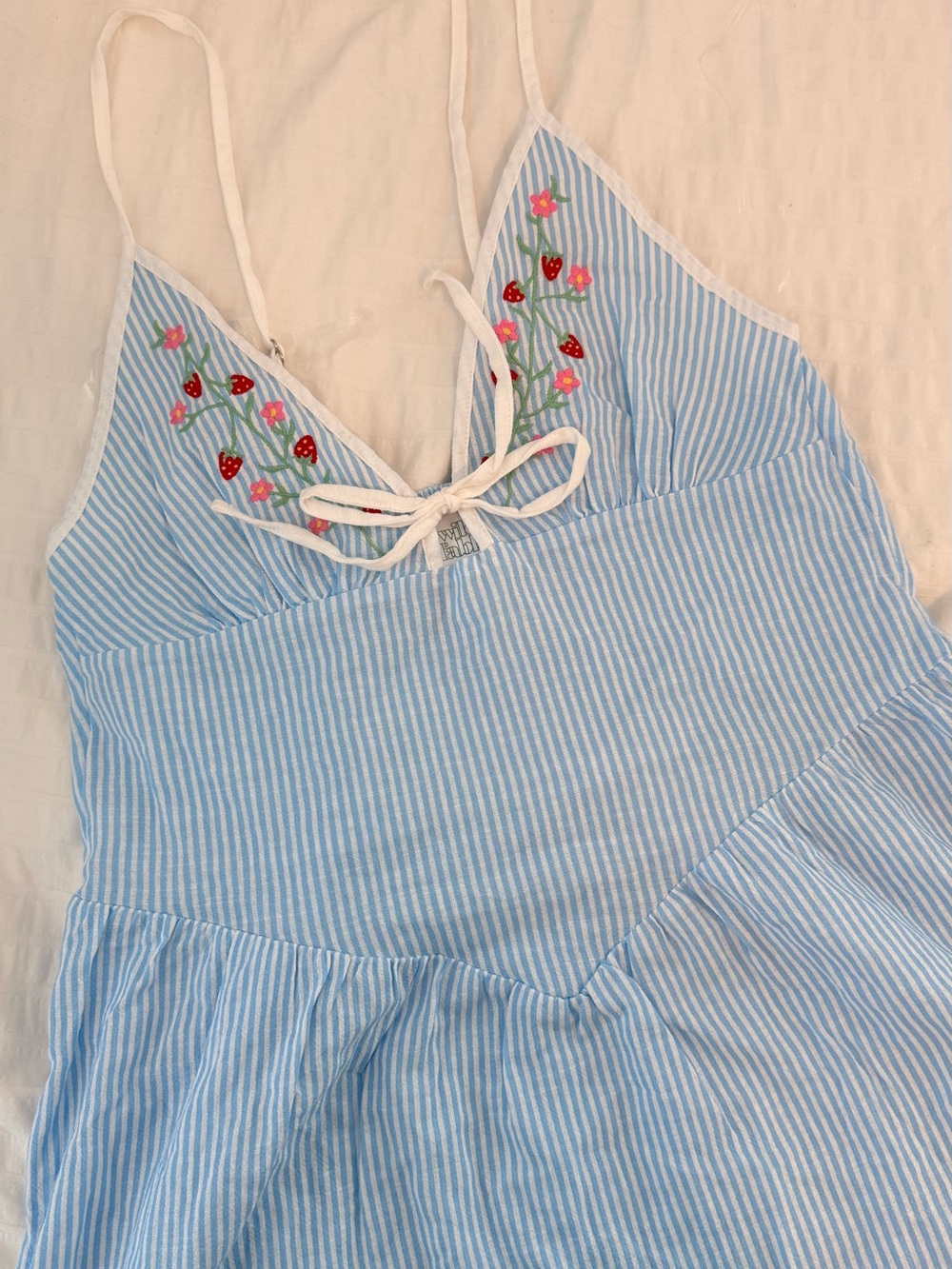 Wild Fable Blue & White Striped Strawberry Embroidered Dress - Size S - Picture 4 of 4